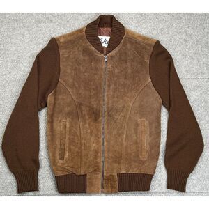Niki‎ Men's Vintage Full Zip Brown Half Suede Sweater Jacket Size Small